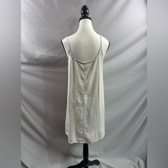 Oatmeal Linen Blend Button Front Mini Dress Spaghetti Strap - Picture 5 of 5